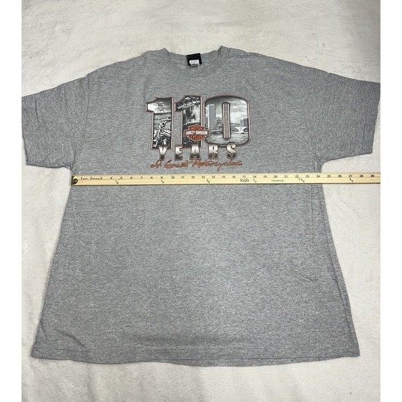 Harley Davidson 110 Year Anniversary Gray Double-sided Graphic T-Shirt Size 2XL - Picture 6 of 10